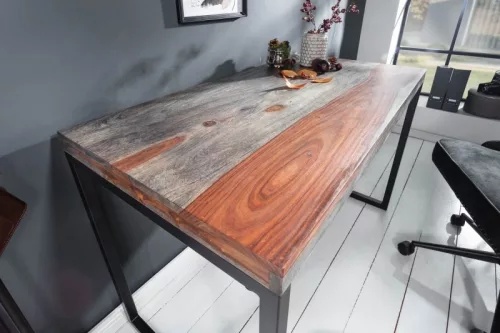 INVICTA Elements Sheesham Íróasztal Füstölt Paliszander Fém 118 cm