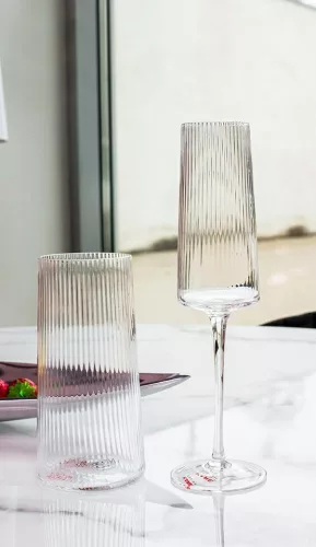 KARE Riffle Pezsgőspohár Üveg Átlátszó Bordázott 215ml