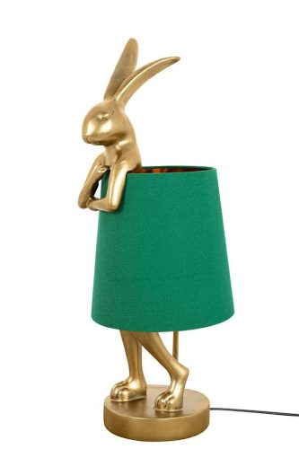KARE Design Rabbit Asztali Lámpa Arany Zöld Vászon Ernyővel 68cm