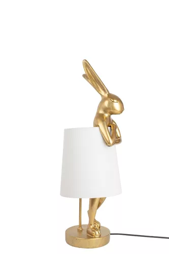 KARE Design Rabbit Aranyozott Nyuszi Asztali Lámpa Fehér Lenburkolattal