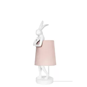   KARE Design Rabbit Asztali Lámpa Fehér Polirezin Rózsaszín Vászon Ernyővel