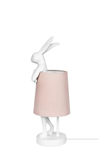 KARE Design Rabbit Asztali Lámpa Fehér Polirezin Rózsaszín Vászon Ernyővel
