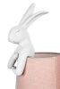 KARE Design Rabbit Asztali Lámpa Fehér Polirezin Rózsaszín Vászon Ernyővel