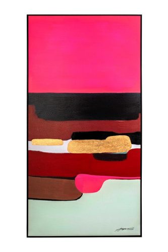 KARE Abstract Shapes Rózsaszín Akril Festmény Arany Részletekkel