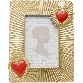   KARE Design Flaming Heart Due Arany Képkeret Piros Szívekkel 10x15 cm