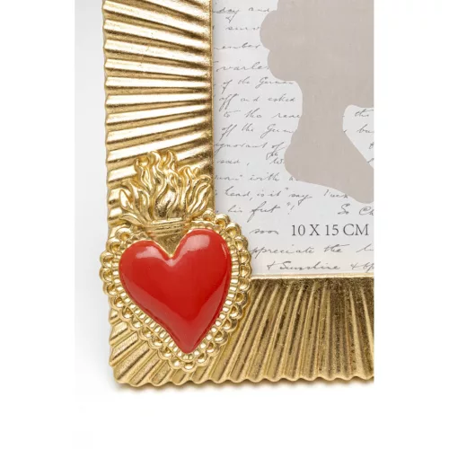 KARE Design Flaming Heart Due Arany Képkeret Piros Szívekkel 10x15 cm