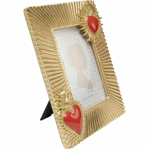 KARE Design Flaming Heart Due Arany Képkeret Piros Szívekkel 10x15 cm