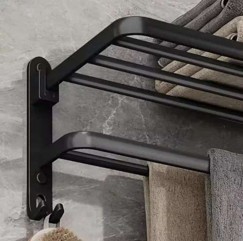 King Home Bilia Fekete Fürdőszobai Törölközőtartó Polc