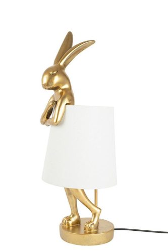 KARE Rabbit Aranyozott Nyuszi Asztali Lámpa Fehér Lenvászon Ernyővel