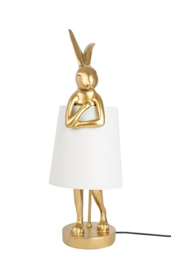 KARE Rabbit Aranyozott Nyuszi Asztali Lámpa Fehér Lenvászon Ernyővel