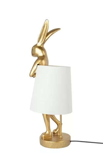 KARE Rabbit Aranyozott Nyuszi Asztali Lámpa Fehér Lenvászon Ernyővel