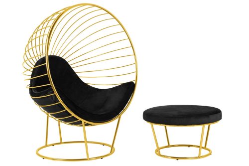 King Home Gabbia Stand Luxus Bársony Fotel Arany Lábtartóval