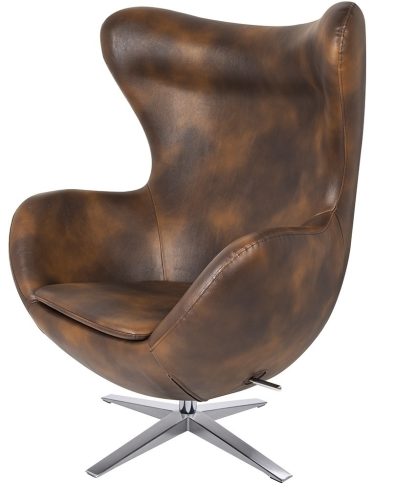 KING HOME Egg Széles Forgó Fotel Műbőr Vintage Csokoládébarna