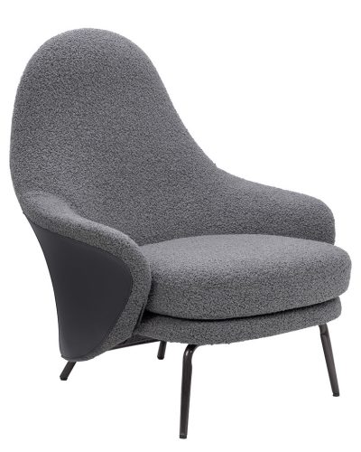 King Home Lobby Teddy Bouclé Fotel Szürke Fekete Acél