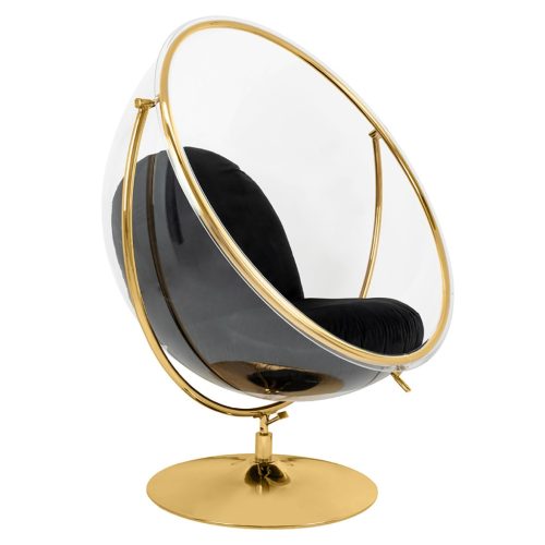 King Home Bubble Stand 2 Akril Fotel Bársony Fekete Arany Forgó