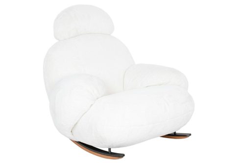 King Home Plush Fur Fehér Teddy Hintaszék Tölgyfa Talppal