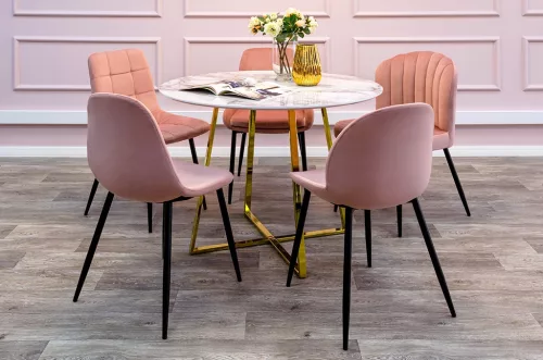 King Home Carat Kerek Étkezőasztal Márvány MDF Arany Luxus