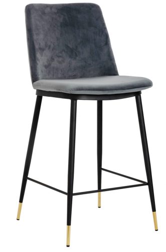 King Home DIEGO 65 Bárszék Sötétszürke Velúr Arany-Fekete Lábvéggel