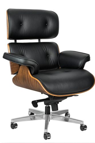 King Home Lounge Gubernator Big XL Vezetői Szék Diófa Valódi Bőr Fekete