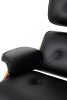 King Home Lounge XL Bőr Fotel Lábtartóval Diófa Fekete