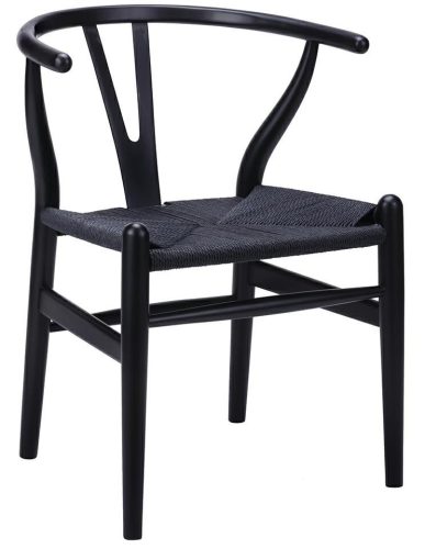 King Home Wishbone Bükkfa Étkezőszék Fekete Fonott Ülőfelülettel