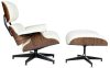 King Home Lounge Premium Pihenőfotel Diófa Fehér Bőr 360° Forgó