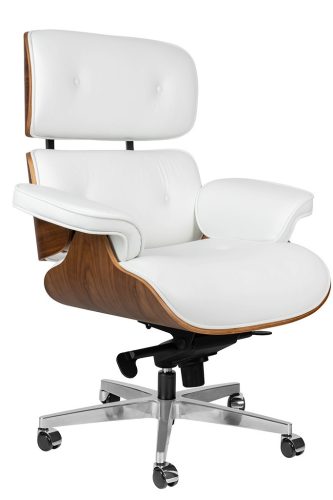 King Home Lounge Gubernator Prémium Irodai Szék Fehér Bőr Dió Furnér