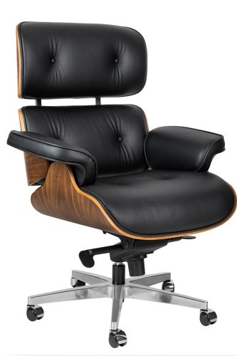 King Home Lounge Gubernator Irodai Szék Diófa Valódi Bőr Fekete