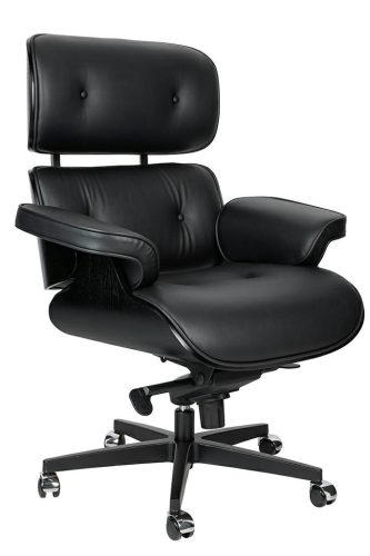 King Home Lounge Gubernator Prémium Irodai Szék Fekete Kőrisfa Valódi Bőr