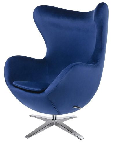 King Home Egg Széles Velvet Forgó Fotel Sötétkék