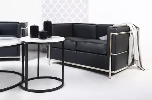 King Home SOFT LC2 Kétszemélyes Kanapé Olasz Bőr Fekete