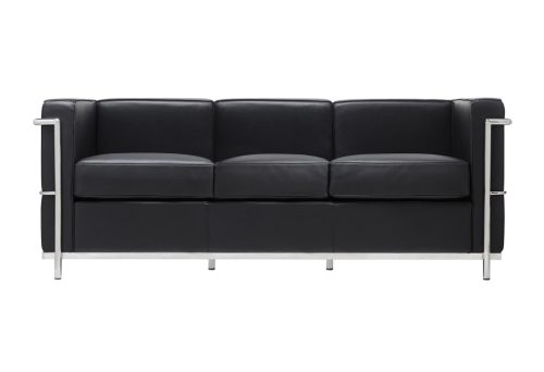King Home SOFT LC2 Háromszemélyes Kanapé Valódi Olasz Bőr Fekete