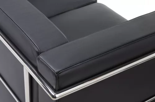 King Home SOFT LC2 Háromszemélyes Kanapé Valódi Olasz Bőr Fekete