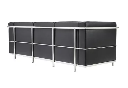 King Home SOFT LC2 Háromszemélyes Kanapé Valódi Olasz Bőr Fekete