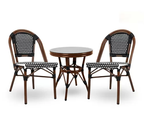 King Home Cafe Paris Rattan Kerti Asztal Üveglappal Dióbarna