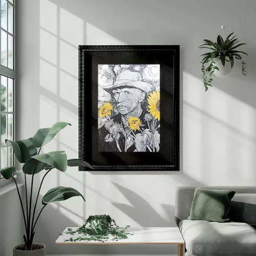 King Home Van Sunflower Művészi Nyomat Fekete Keretben