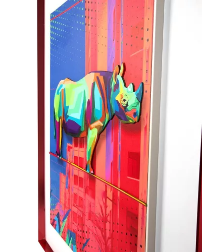 King Home Rhino in the City Pop Art 3D Fali Kép Kék-Rózsaszín