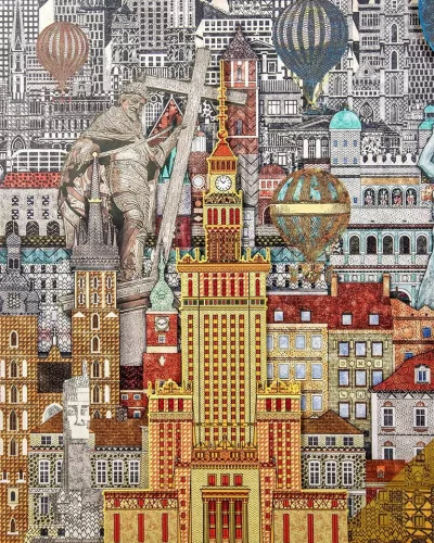 King Home Varsó Városkép Művészi Falikép Arany Kerettel