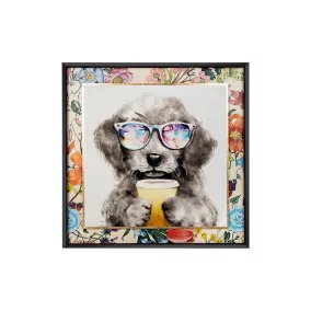 King Home Coffee Dog Modern Vászonkép Virágos Kerettel