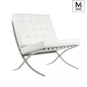   Modesto Design Barcelon Fehér Műbőr Fotel Polírozott Acél Vázzal