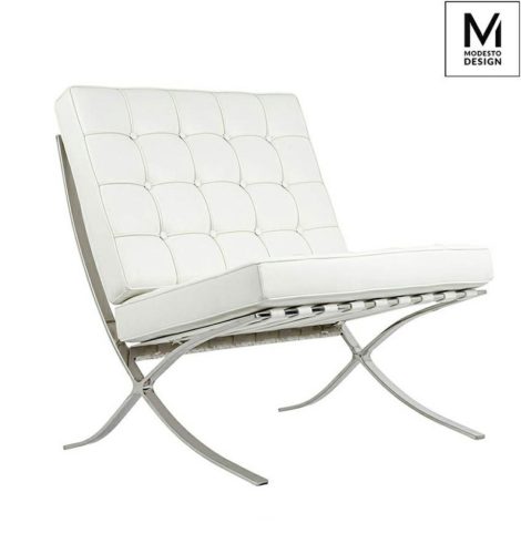 Modesto Design Barcelon Fehér Műbőr Fotel Polírozott Acél Vázzal