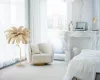 King Home Tiffany Állólámpa Természetes Strucctoll Bézs Arany Pálmafa