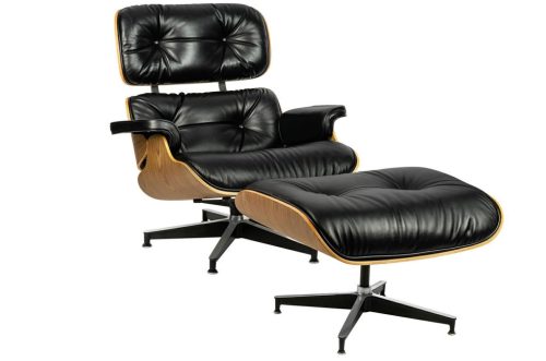 King Home Lounge Soft Premium Széles Fotel Lábtartóval Fekete Dió Valódi Bőr