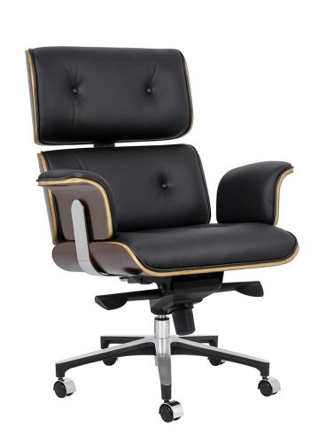 King Home Lounge Business Prémium Irodai Szék Rózsafa Valódi Bőr Fekete