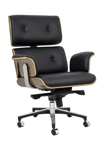 King Home Lounge Business Prémium Irodai Szék Diófa Valódi Bőr Fekete