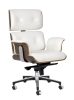 King Home Lounge Business Prémium Irodai Szék Fehér Olasz Bőr Dió Furnér