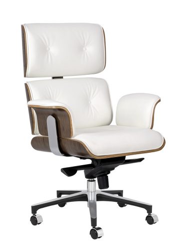 King Home Lounge Business Prémium Irodai Szék Fehér Olasz Bőr Dió Furnér