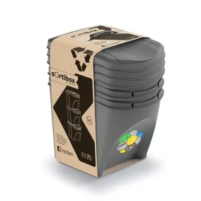   Sortibox 3 Darabos Szelektív Hulladékgyűjtő Rendszer Szett 3x25l Lapos Szürke