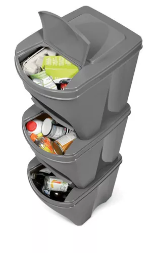Sortibox 3 Darabos Szelektív Hulladékgyűjtő Rendszer Szett 3x25l Lapos Szürke