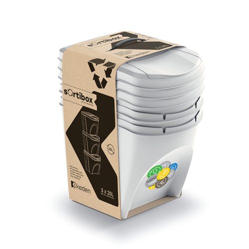Sortibox 3 Darabos Szelektív Hulladékgyűjtő Rendszer Szett 3x25l Lapos Kőszürke